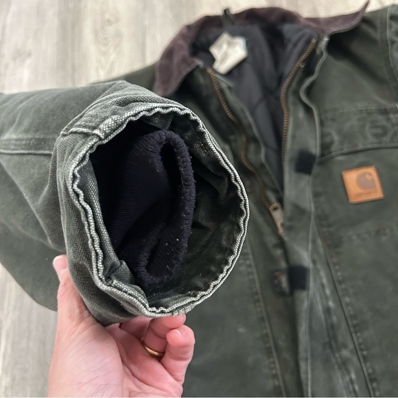 Vintage Carhartt Duck Canvas Jacket Quilted  Mens S Moss Green Barn Chore Arctic - Picture 9 of 15